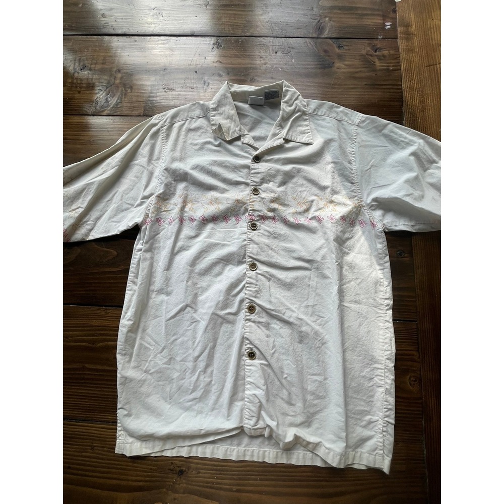 Vintage Ocean Pacific White Short Sleeve Button Up Shirt Tropical  XL